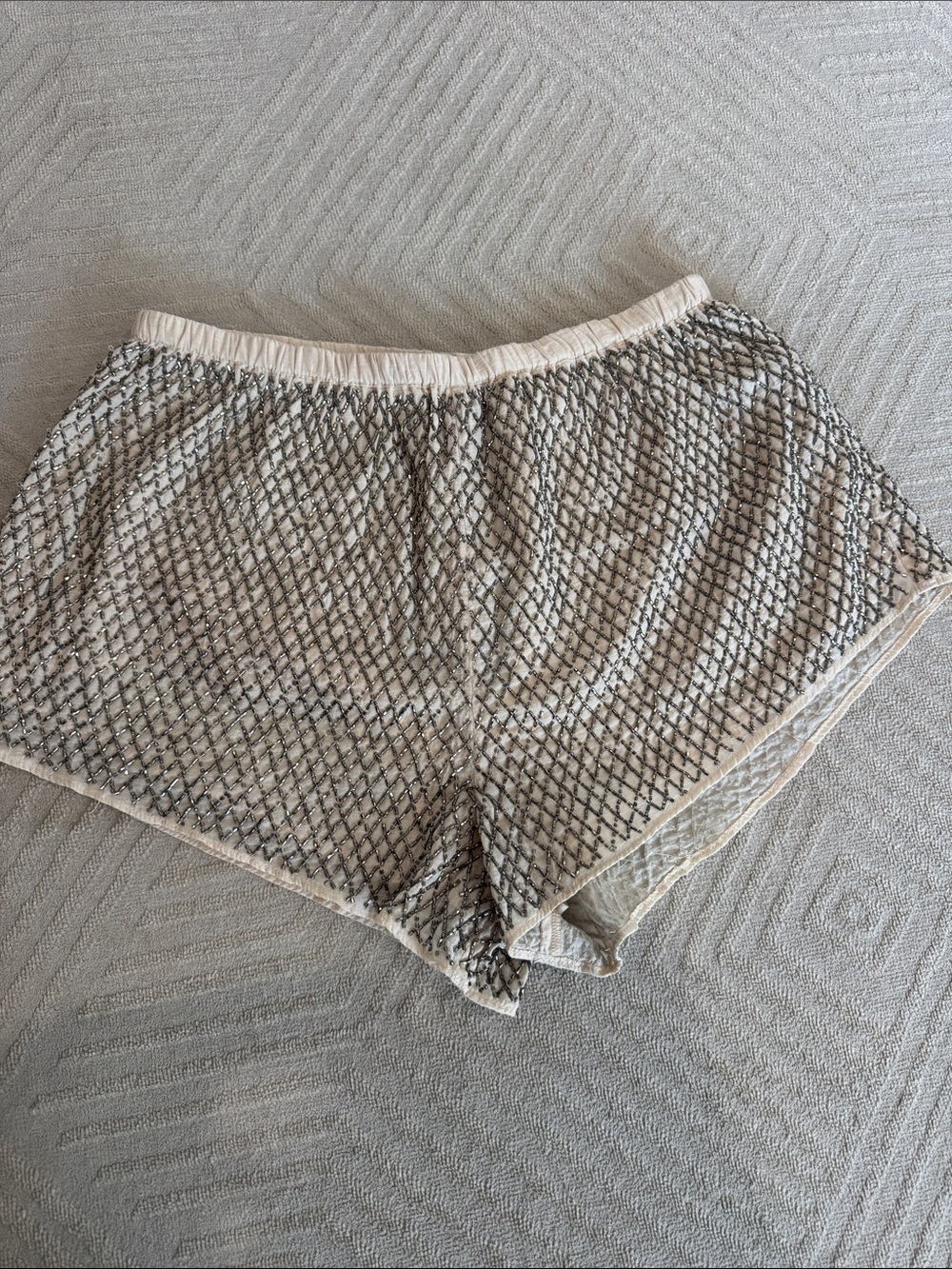 Zara Cream Sheer Lattice Pajama Shorts